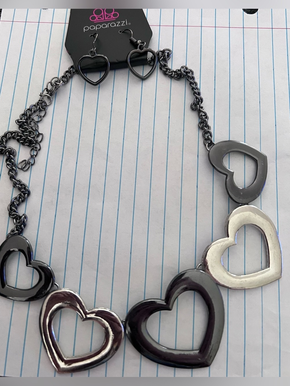Paparazzi Black and Silver Open Heart Necklace with Matching Earrings